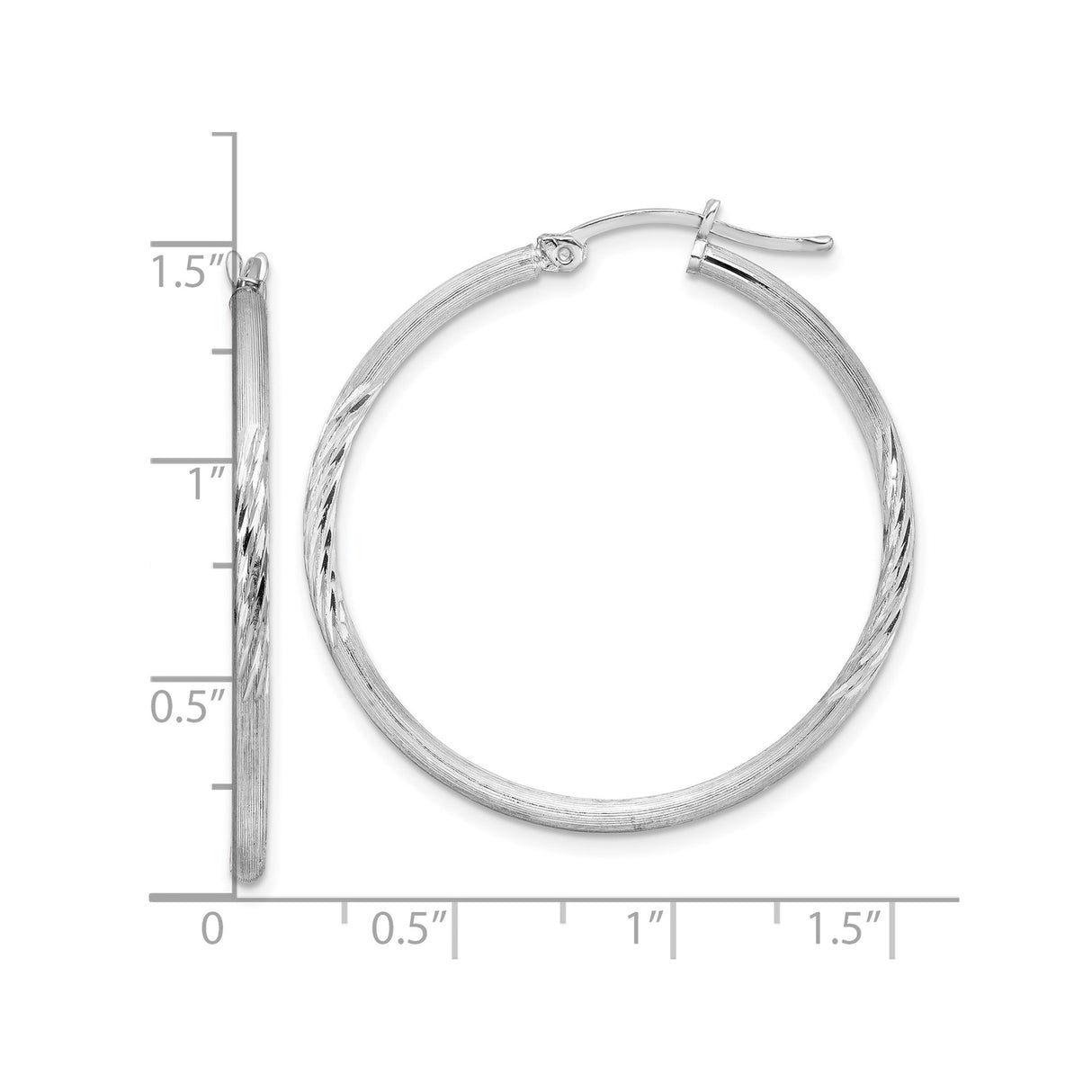 Sterling Silver Hoop Earrings with Diamond Cut and Polished Finish, Large Textured Tube Design