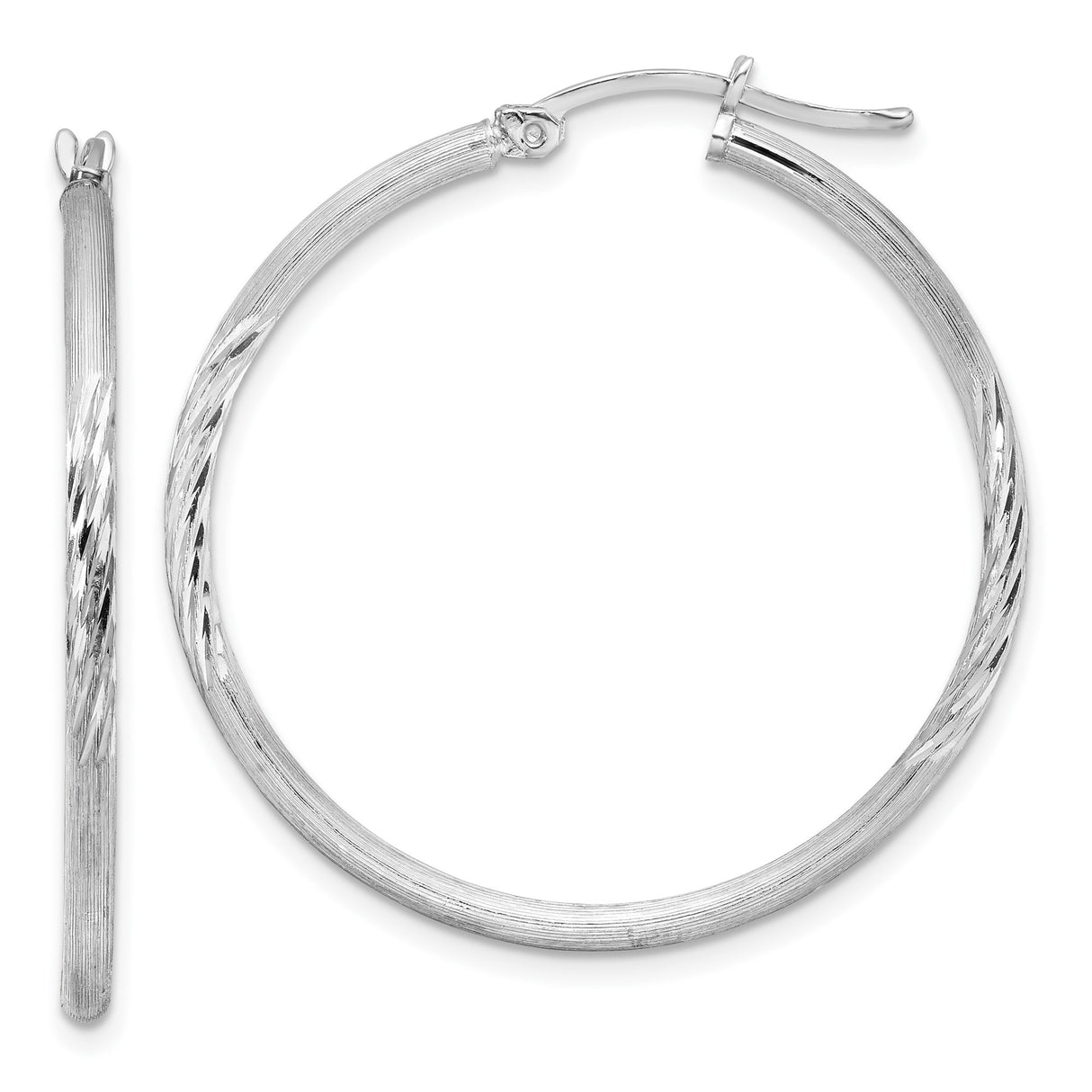Sterling Silver Hoop Earrings with Diamond Cut and Polished Finish, Large Textured Tube Design