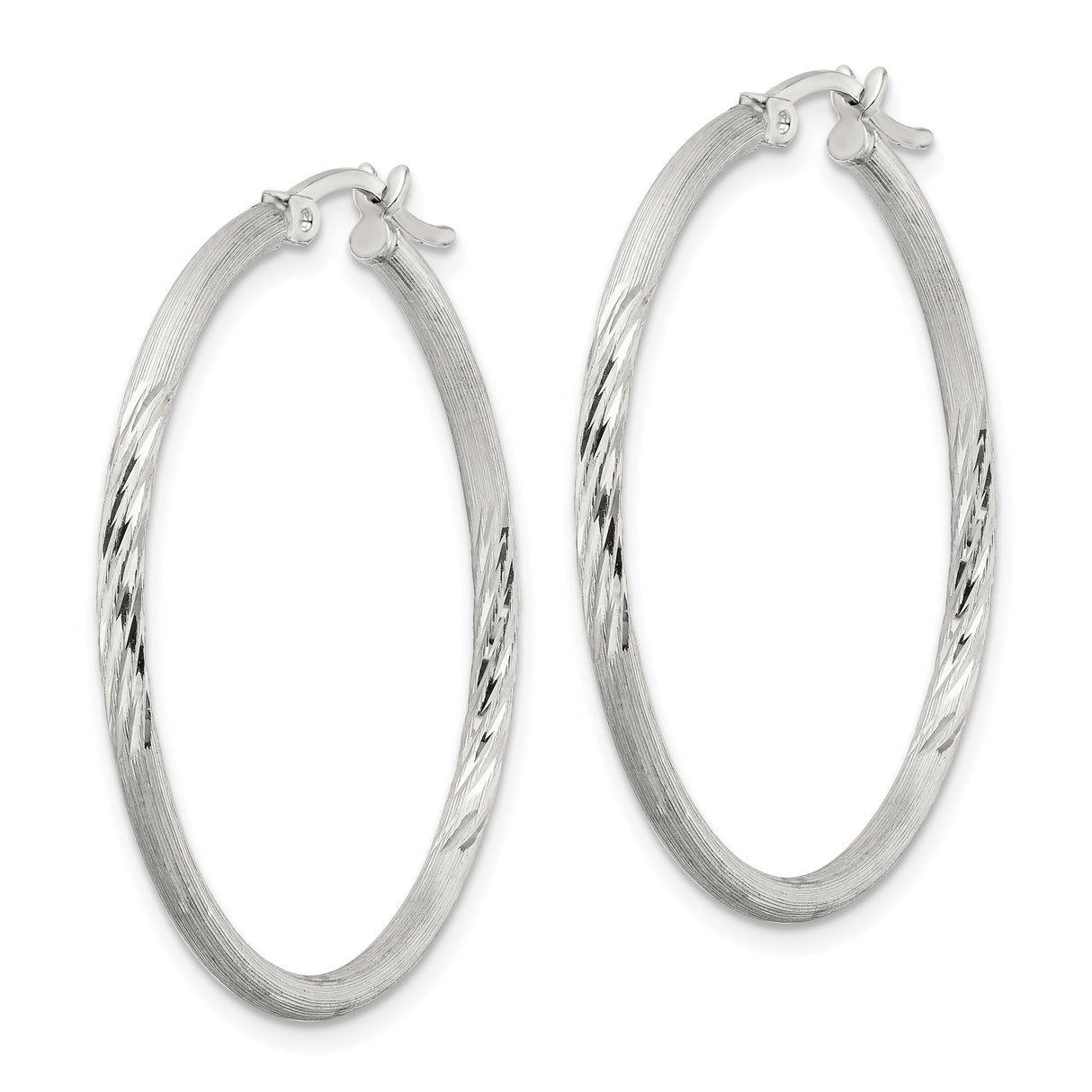 Sterling Silver Hoop Earrings with Polished Diamond-Cut Texture, Classic Minimalist Design