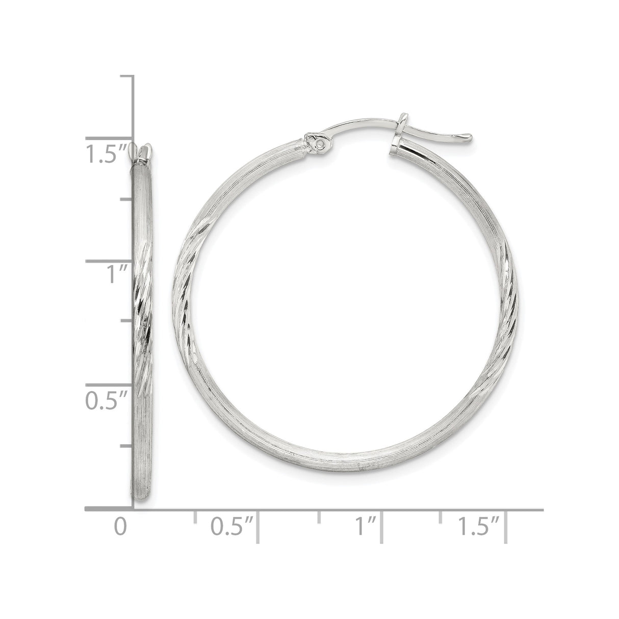 Sterling Silver Hoop Earrings with Polished Diamond-Cut Texture, Classic Minimalist Design