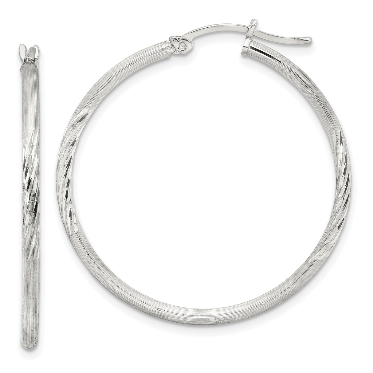 Sterling Silver Hoop Earrings with Polished Diamond-Cut Texture, Classic Minimalist Design