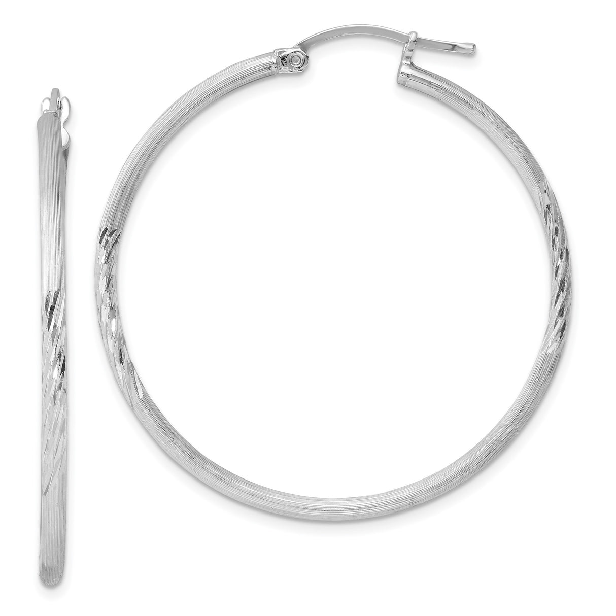 Sterling Silver Hoop Earrings with Polished Diamond Cut Texture, Lightweight Classic Design for Women