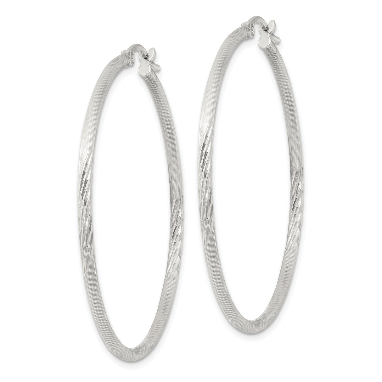 Sterling Silver Hoop Earrings, Large Round Diamond Cut Textured Polished Finish