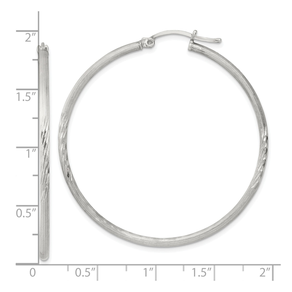 Sterling Silver Hoop Earrings, Large Round Diamond Cut Textured Polished Finish