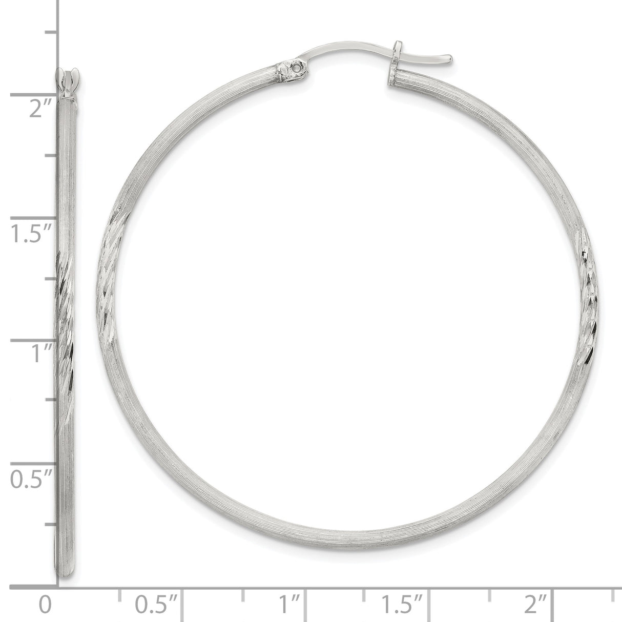 Sterling Silver Hoop Earrings, Large Round Textured Hoops with Diamond-Cut Finish