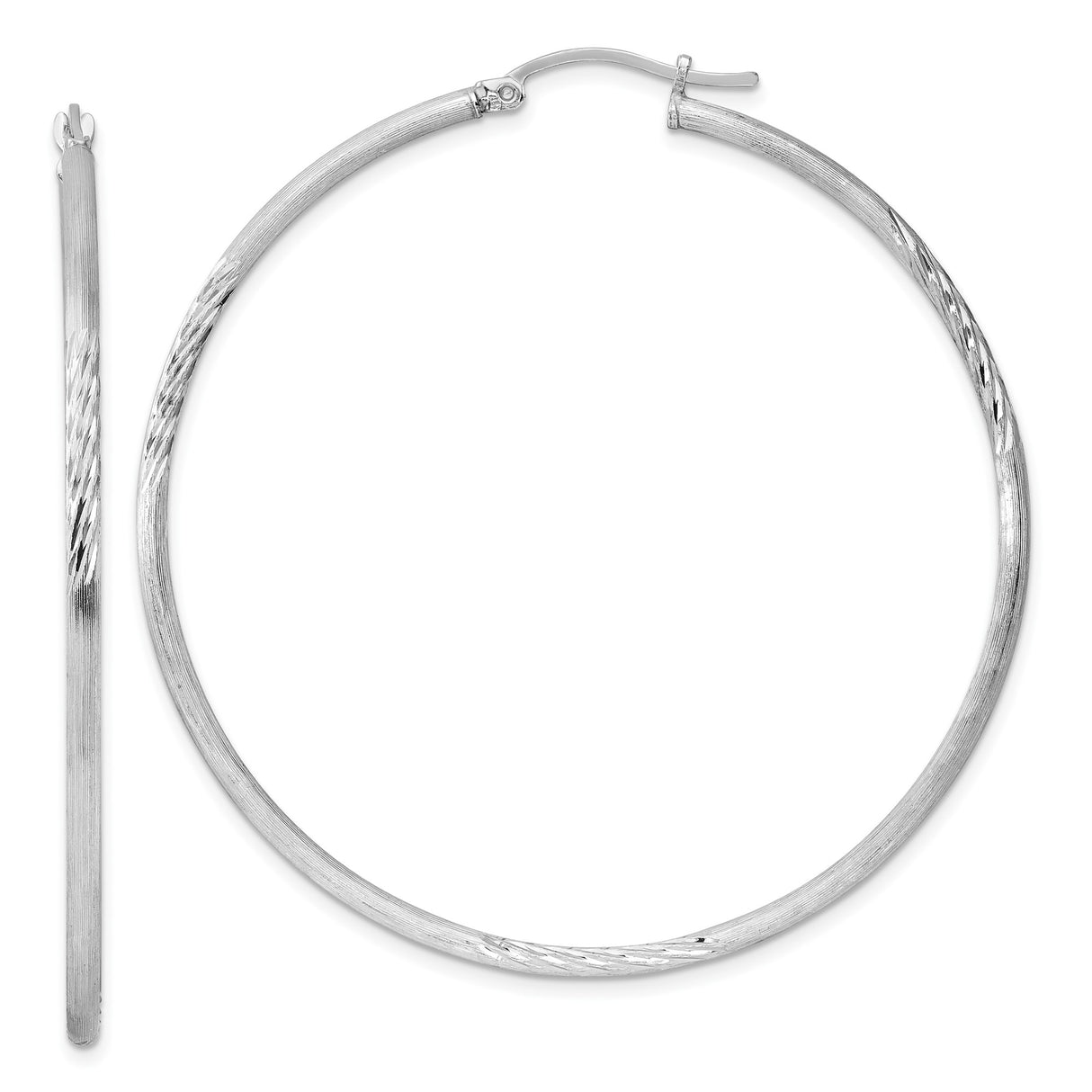 Sterling Silver Hoop Earrings, Large Textured Tube Design with Polished and Diamond Cut Finish