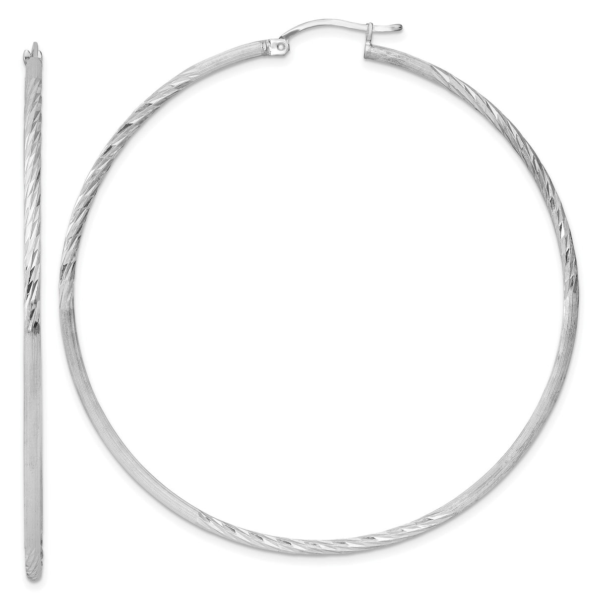 Sterling Silver Hoop Earrings, Twisted Textured Design, Lightweight Large Round Style for Women