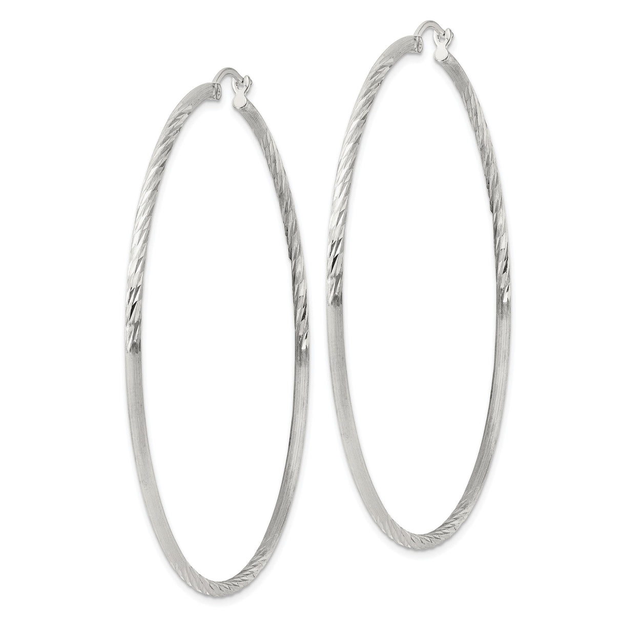 Sterling Silver Hoop Earrings, Large Diamond-Cut Textured Design with Polished Finish