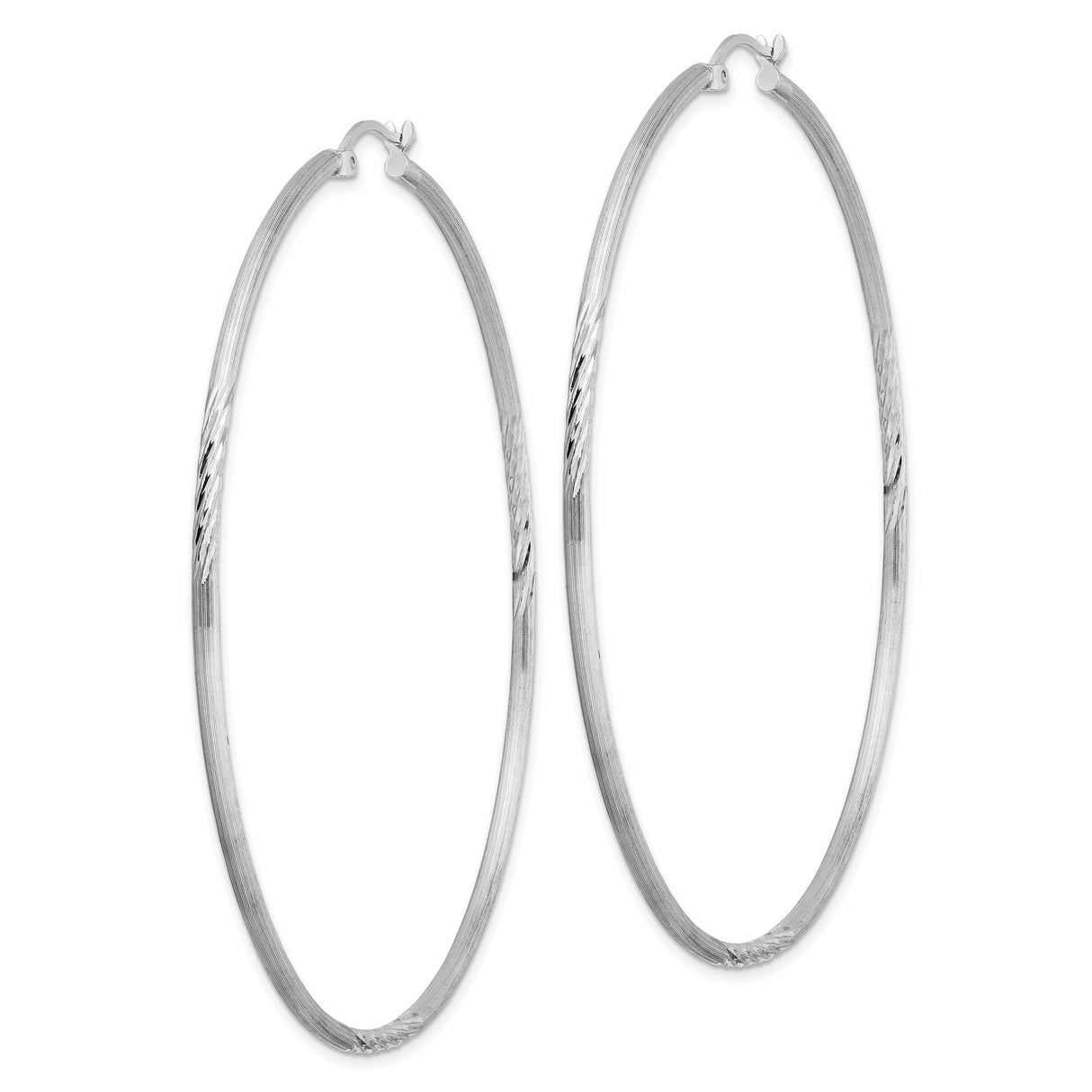 Sterling Silver Hoop Earrings, Thin Diamond Cut Polished Rounded Tube Design for Women