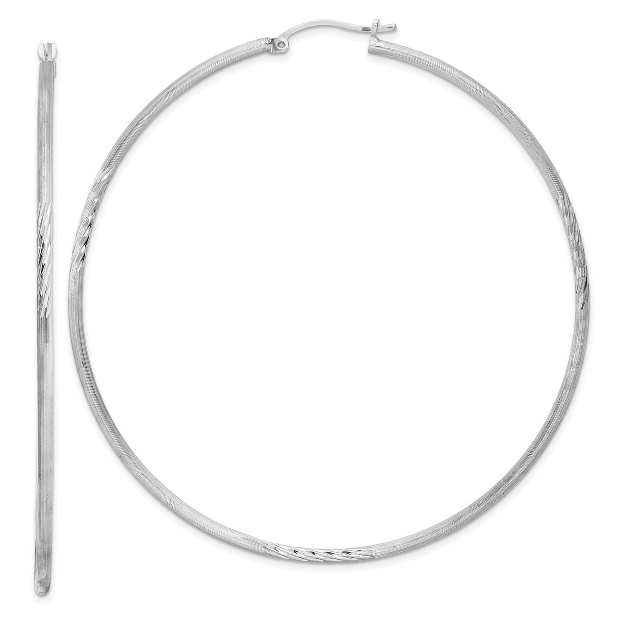 Sterling Silver Hoop Earrings, Thin Diamond Cut Polished Rounded Tube Design for Women