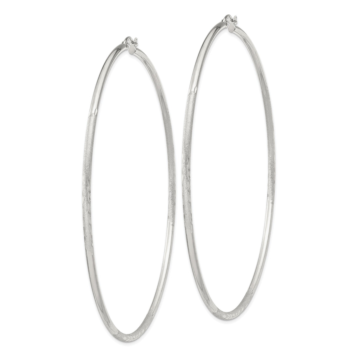 Sterling Silver Hoop Earrings with Polished Finish and Etched Leaf Pattern