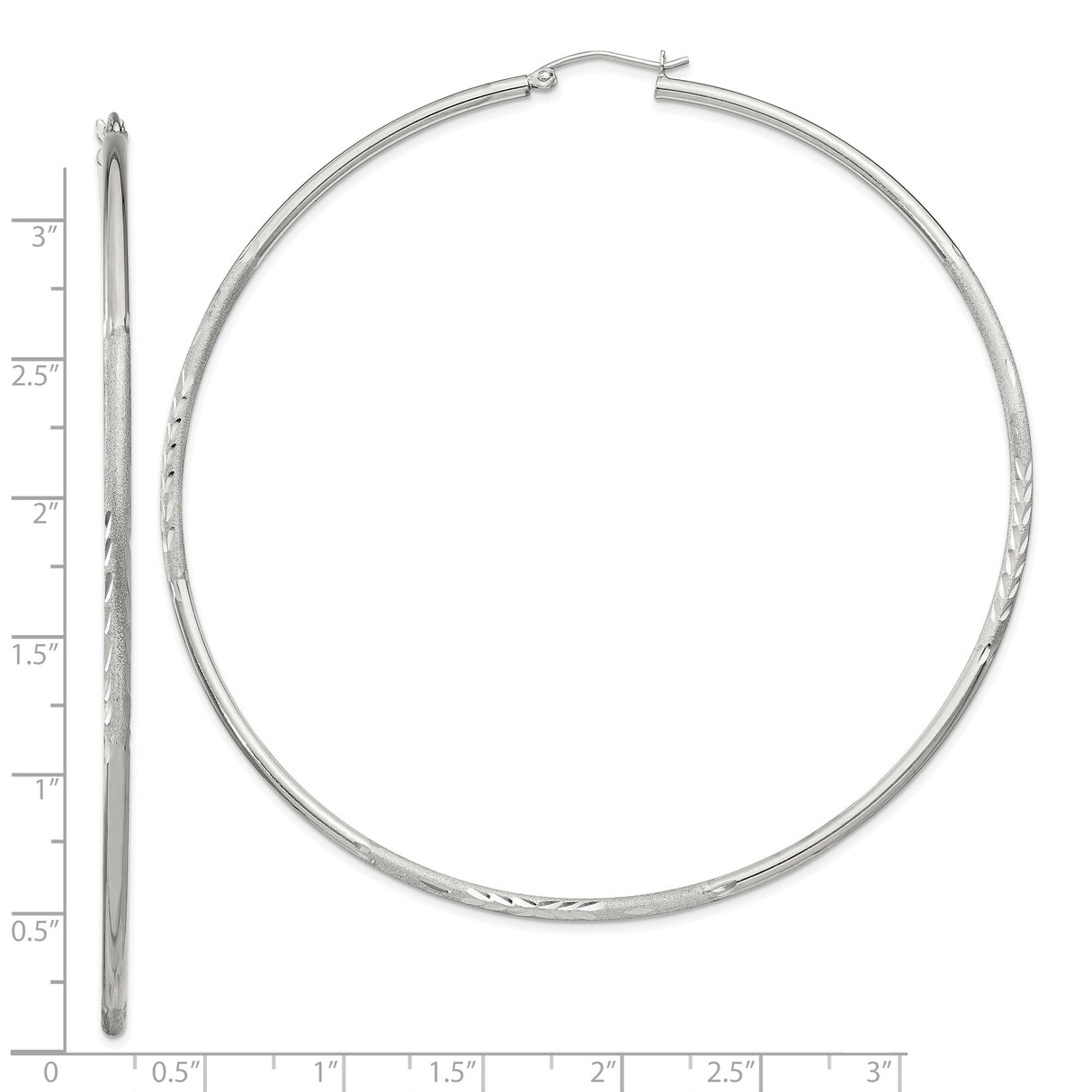 Sterling Silver Hoop Earrings with Polished Finish and Etched Leaf Pattern