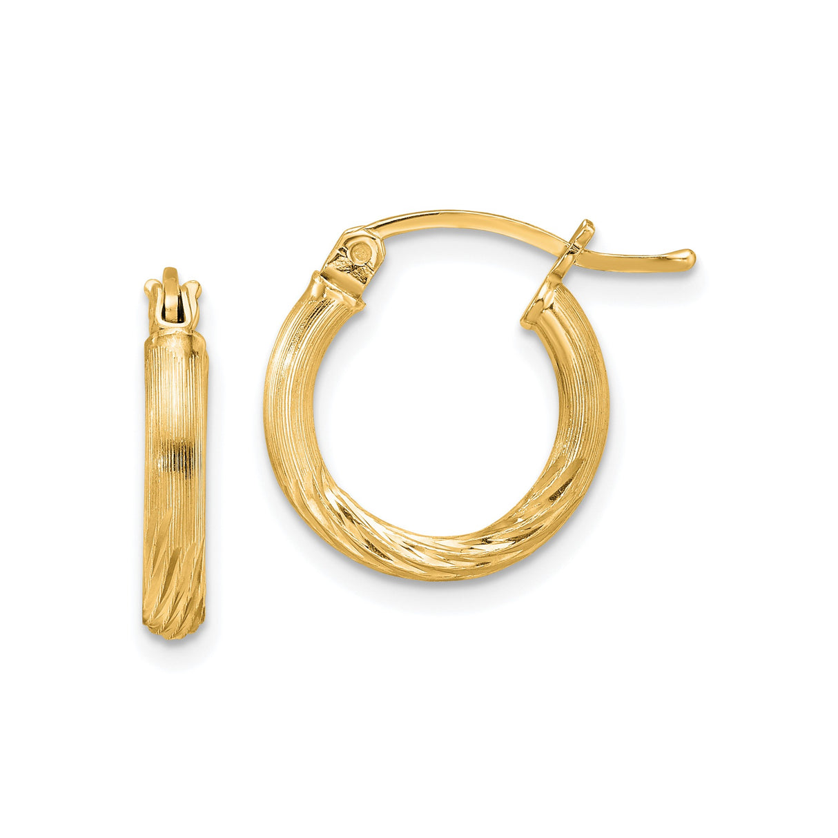 Sterling Silver Hoop Earrings with Twisted Ribbed Design, Lightweight Satin Finish, Latch Back Closure