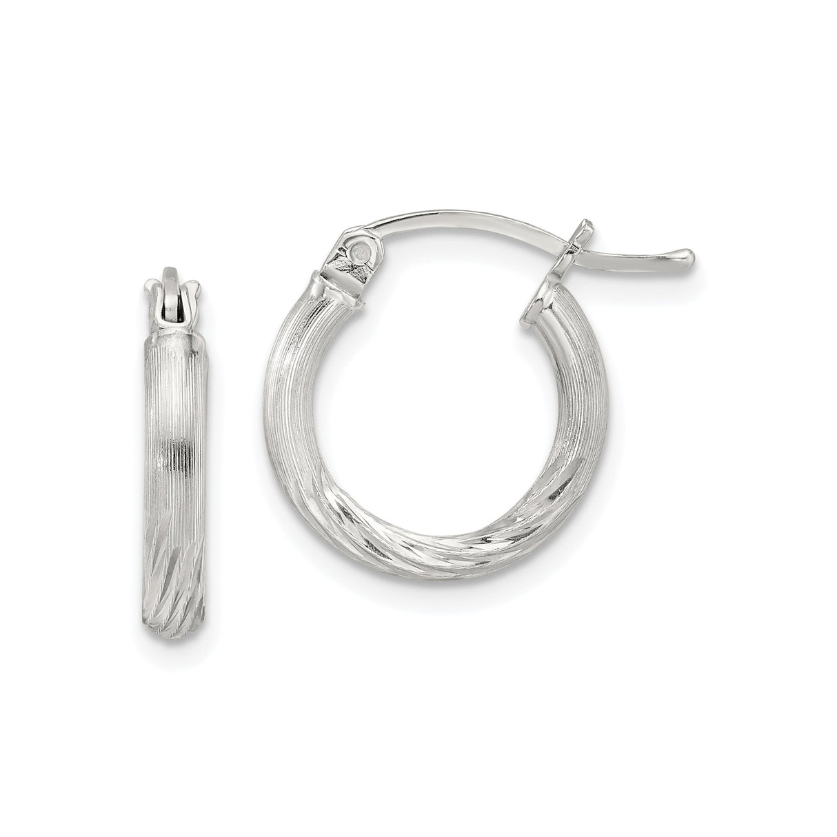 Sterling Silver Hoop Earrings with Twisted Textured Design, Brushed and Polished Finish