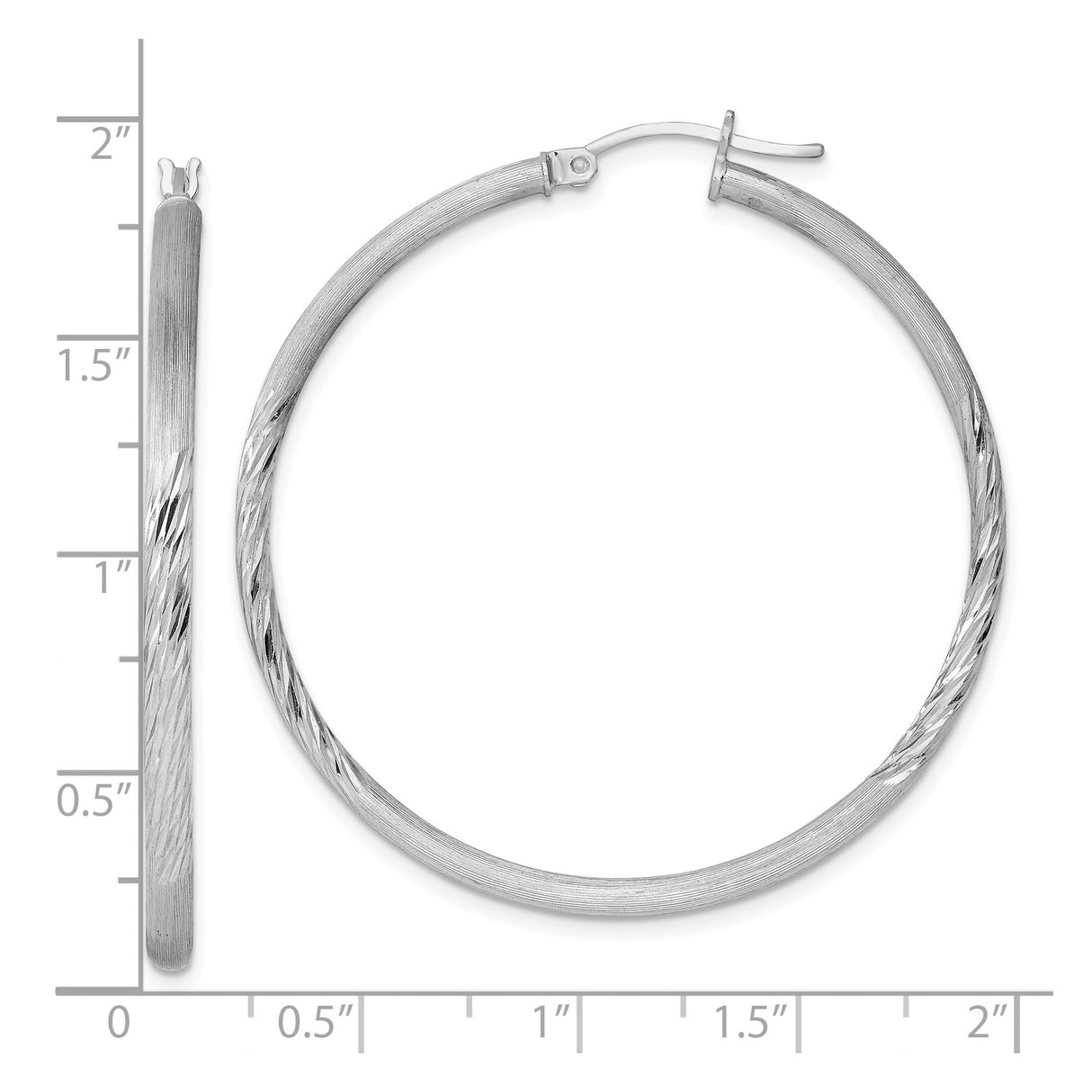 Sterling Silver Hoop Earrings, Twisted Diamond Cut Design with Textured Finish