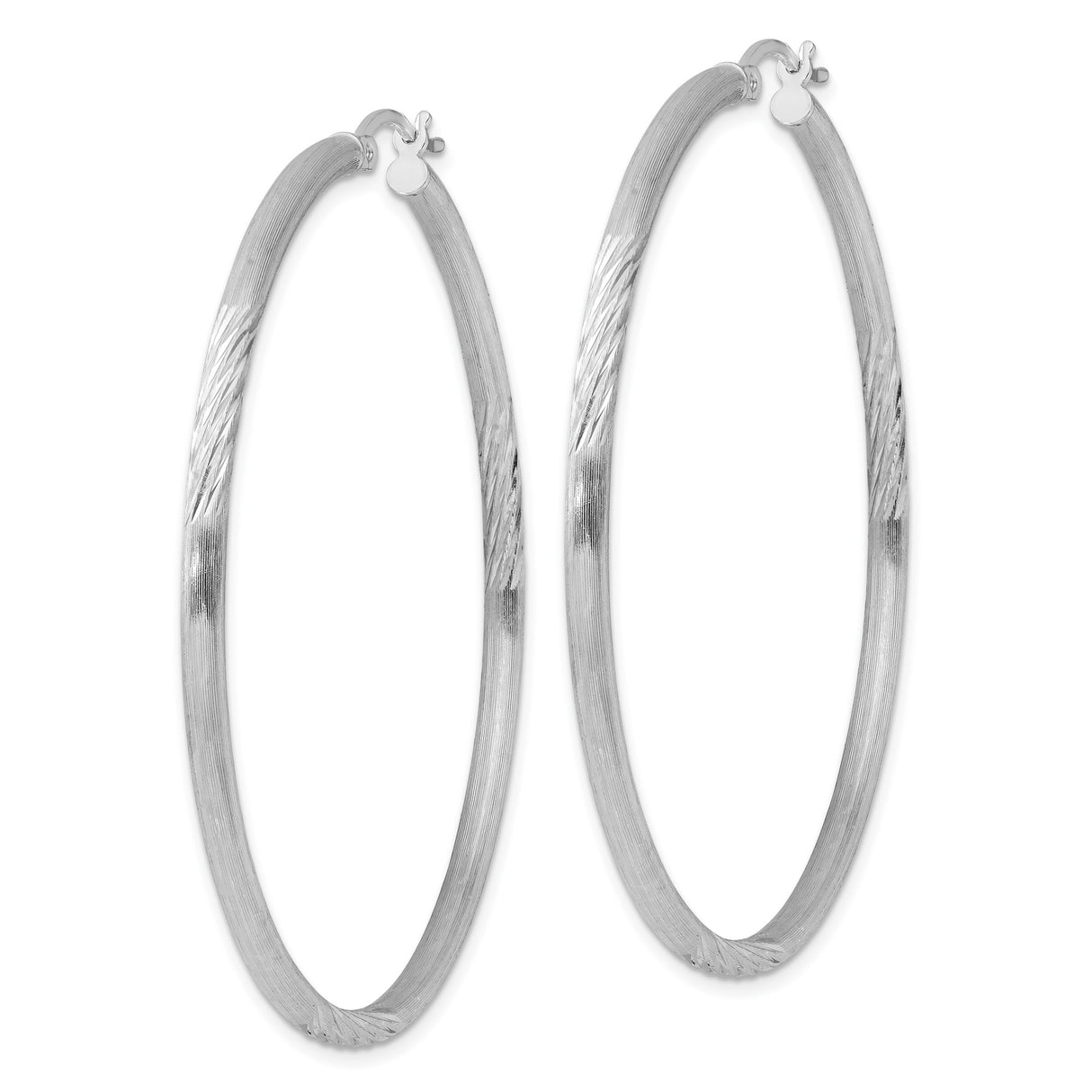 Sterling Silver Hoop Earrings, Large Round Tube with Twist Detail and Textured Satin Finish