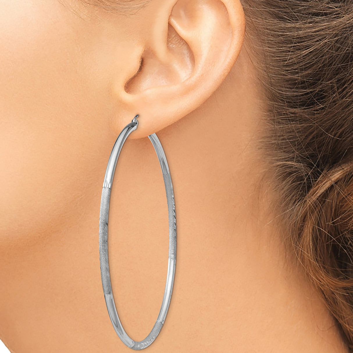 Sterling Silver Hoop Earrings, Textured Brushed and Polished Finish, Lightweight Minimalist Style