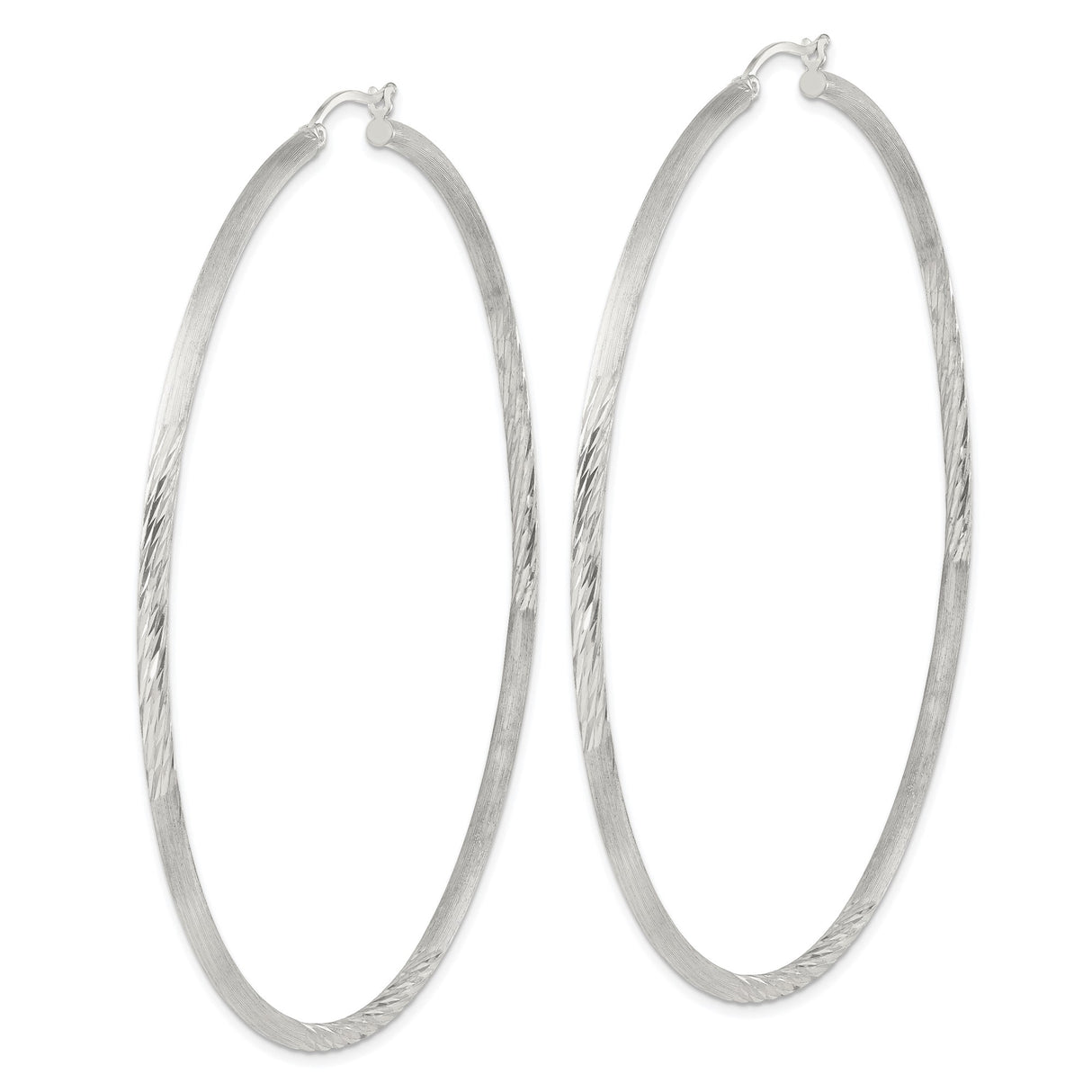 Sterling Silver Flat Hoop Earrings with Polished and Textured Twist Design