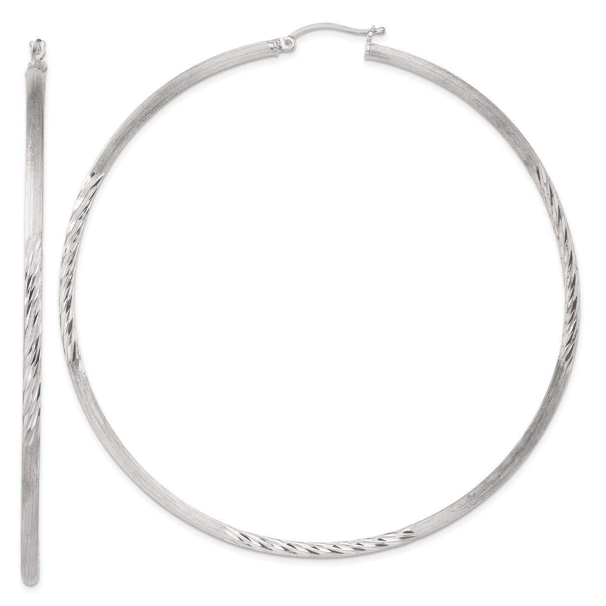Sterling Silver Flat Hoop Earrings with Polished and Textured Twist Design