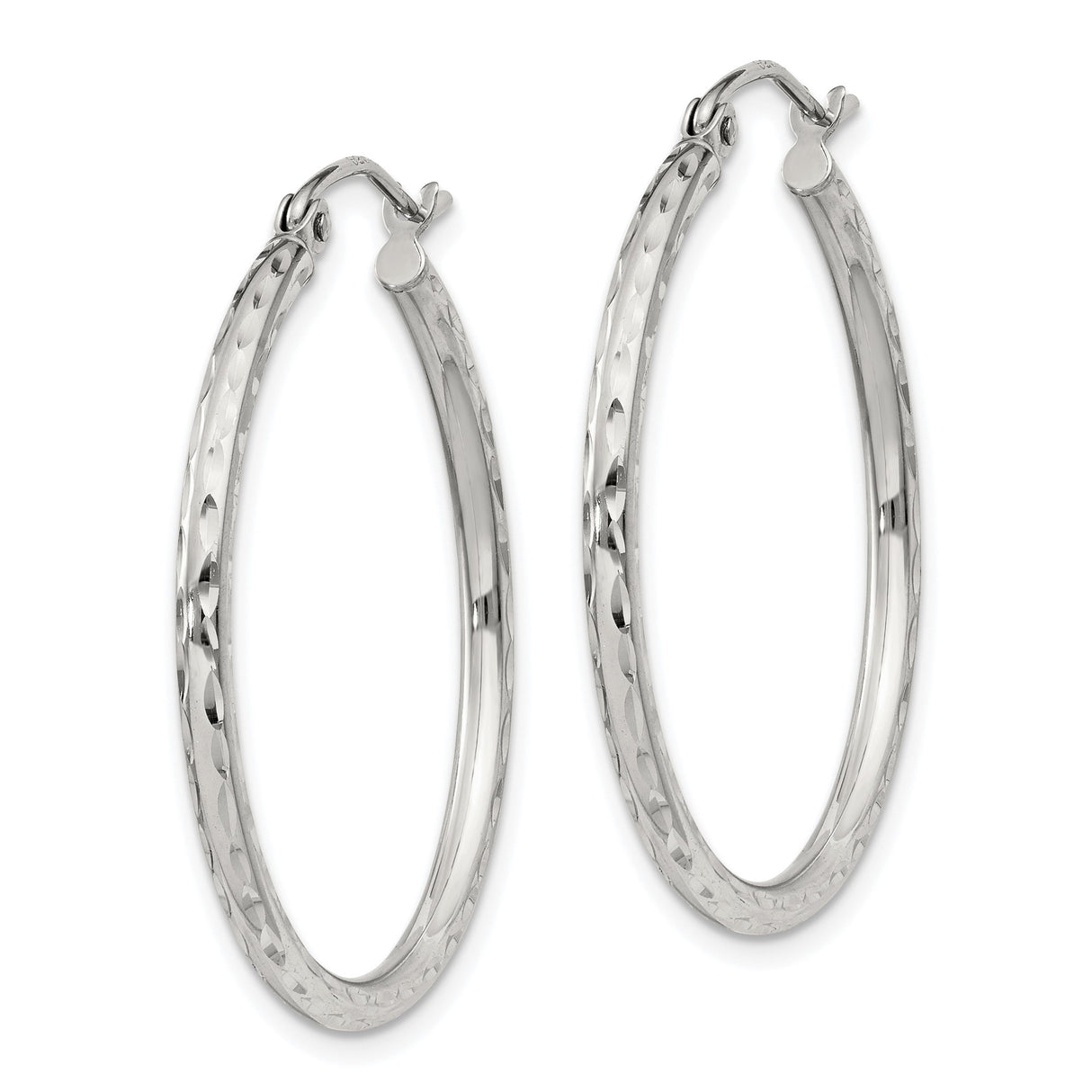 Sterling Silver Hoop Earrings, Diamond Cut Polished Finish, Lightweight Classic Round Style