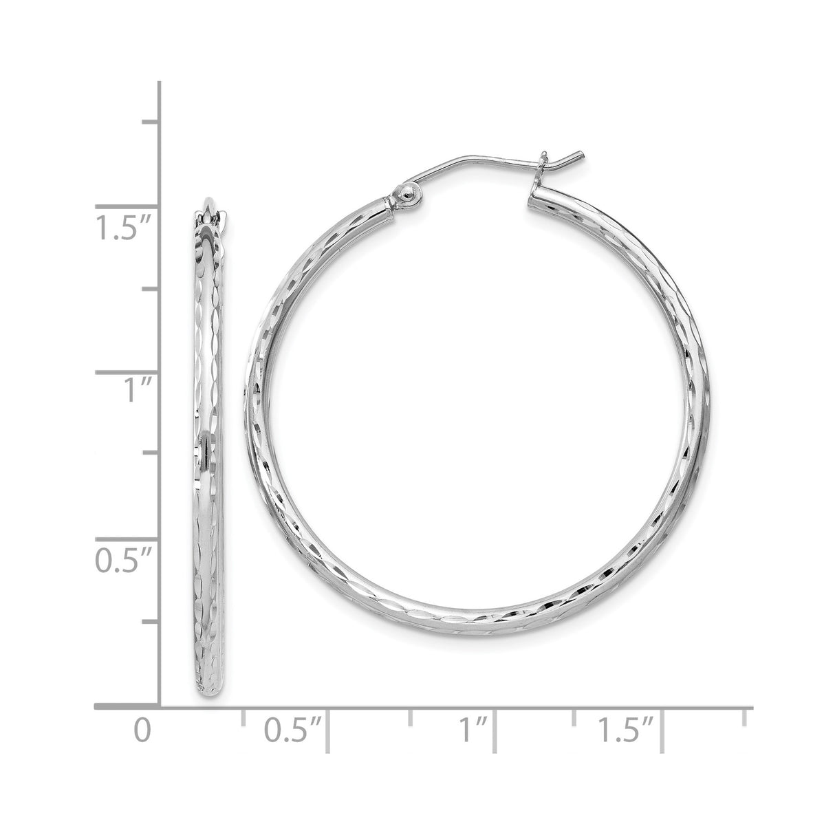 Sterling Silver Hoop Earrings, Diamond-Cut Textured Finish, Lightweight Round Design