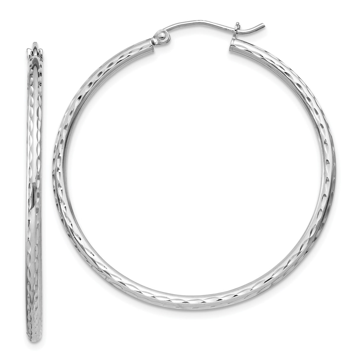 Sterling Silver Hoop Earrings, Large Lightweight Diamond Cut Textured Design for Women