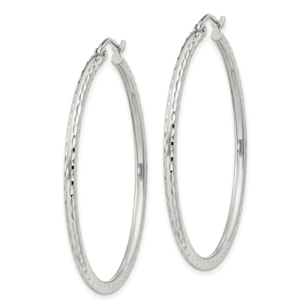 Sterling Silver Hoop Earrings, Diamond Cut Textured Finish, Lightweight Modern Style