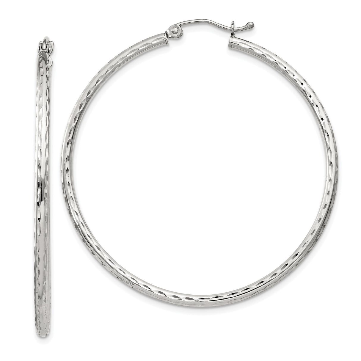 Sterling Silver Large Hoop Earrings with Hammered Texture, Lightweight Polished Design