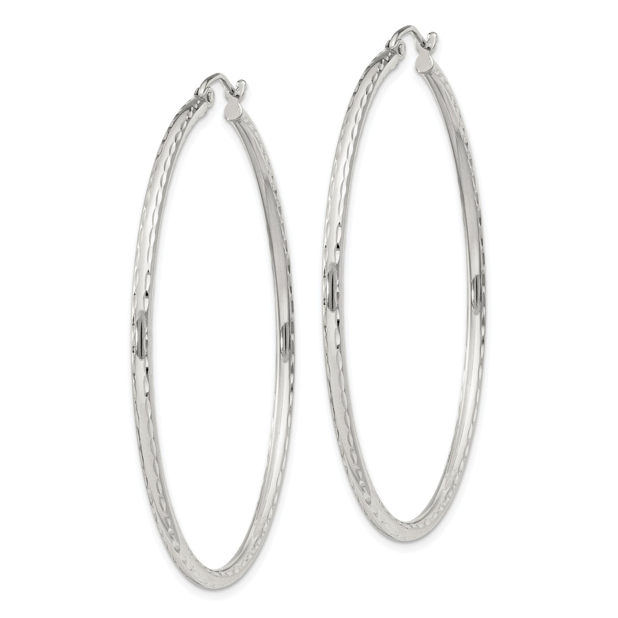 Sterling Silver Hoop Earrings, Diamond Cut Textured Design, Large Lightweight Round Hoops