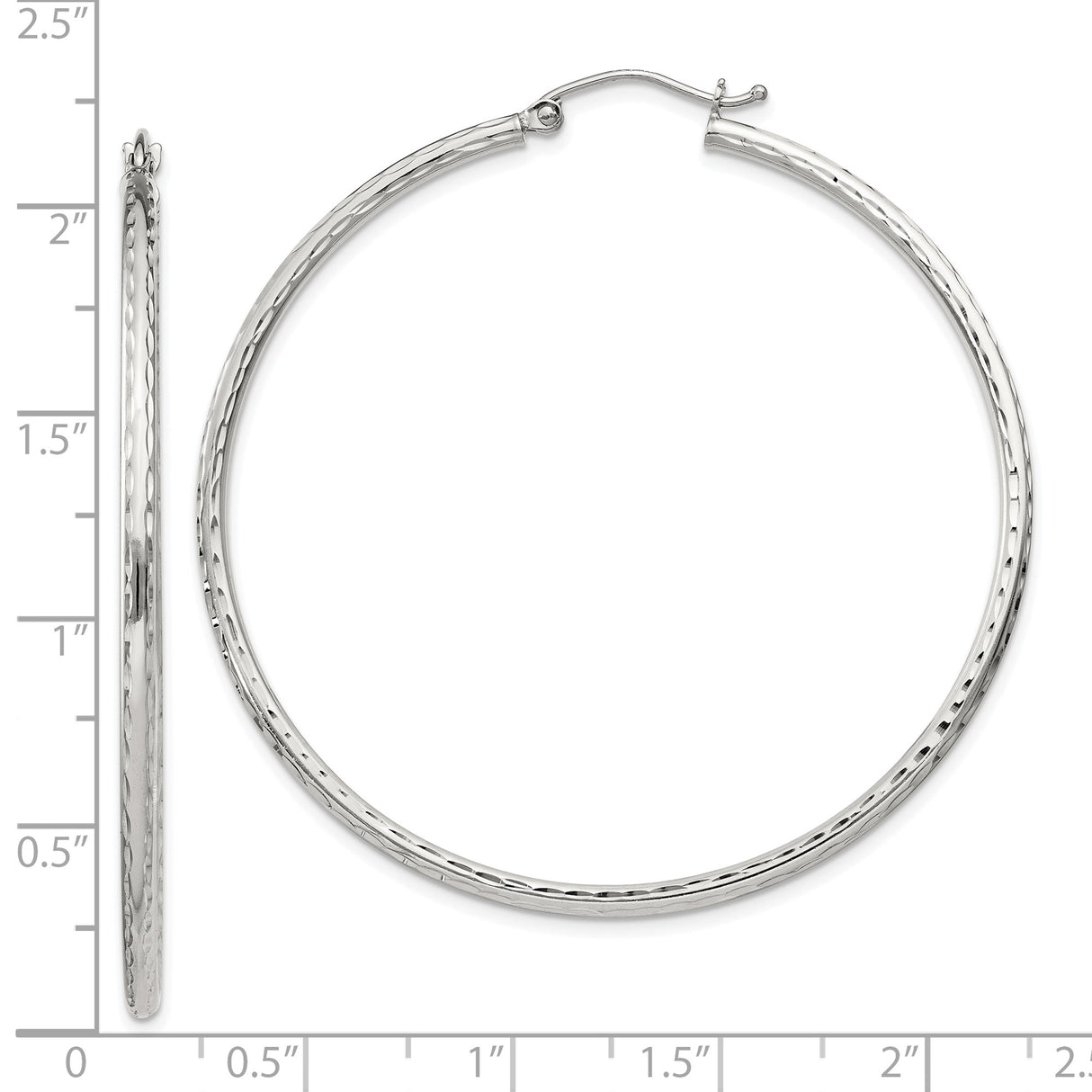 Sterling Silver Hoop Earrings, Diamond Cut Textured Design, Large Lightweight Round Hoops