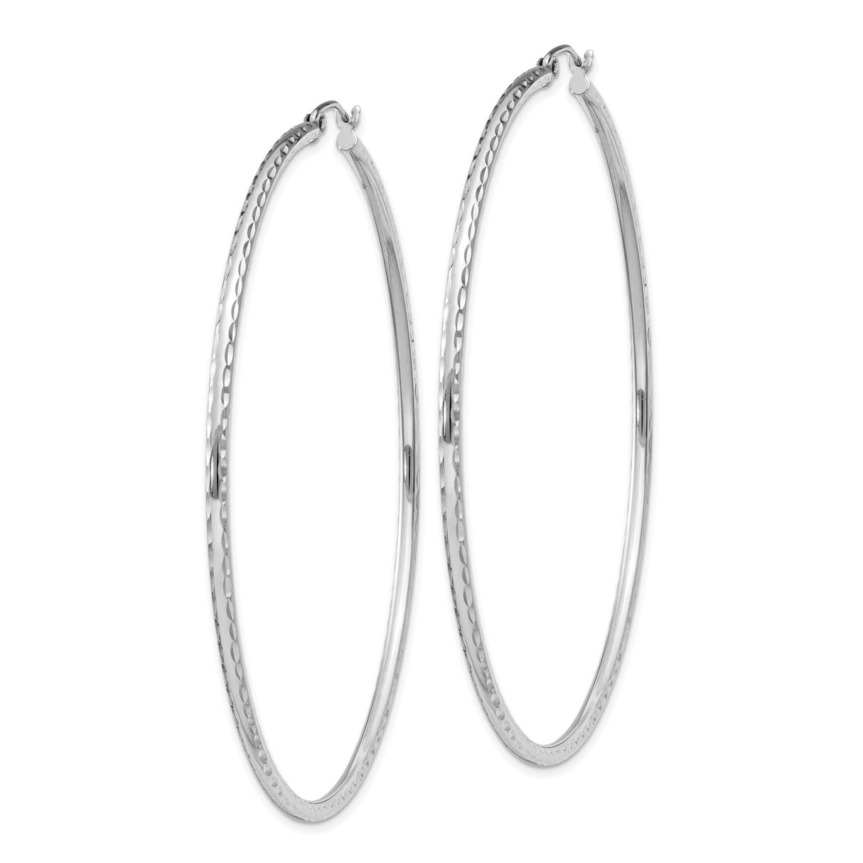 Sterling Silver Large Hoop Earrings, Diamond Cut Textured Tube Style for Women