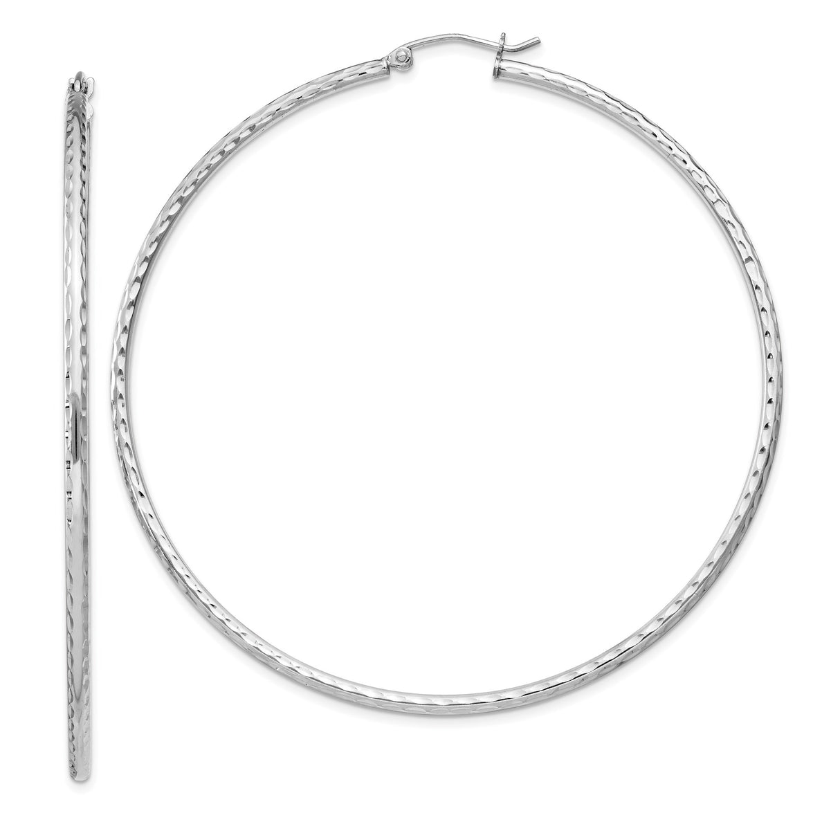 Sterling Silver Large Hoop Earrings, Diamond Cut Textured Tube Style for Women
