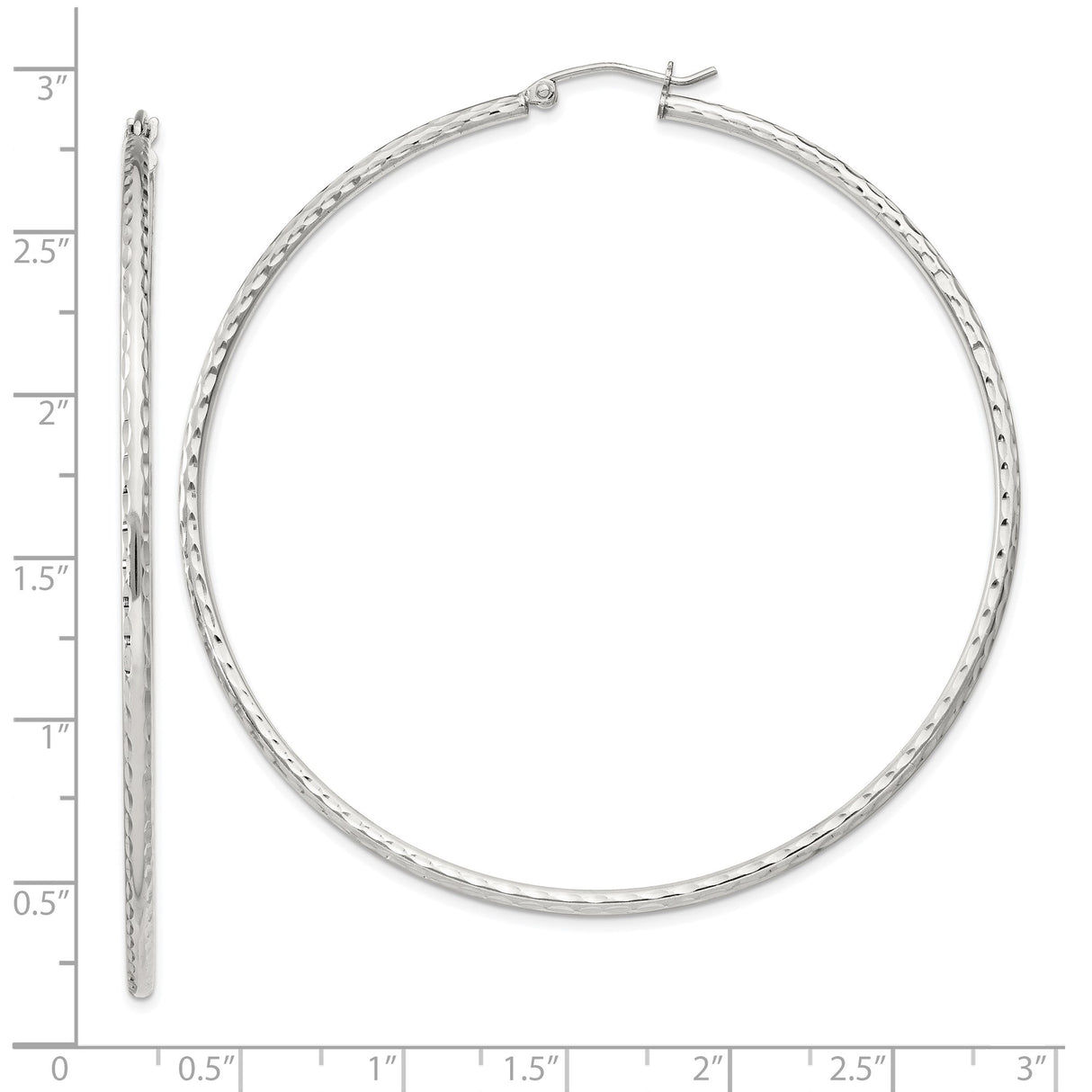 Sterling Silver Hoop Earrings, Thin Textured Large Hoops with Polished Finish, Minimalist Style
