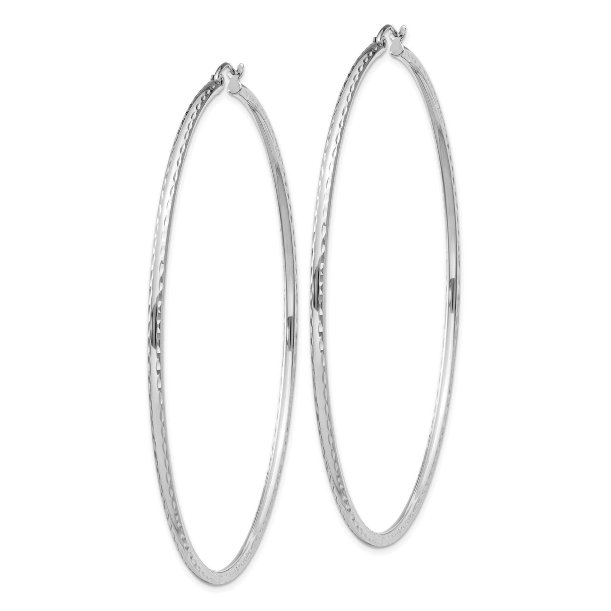 Sterling Silver Hoop Earrings with Polished Finish and Diamond Cut Textured Design