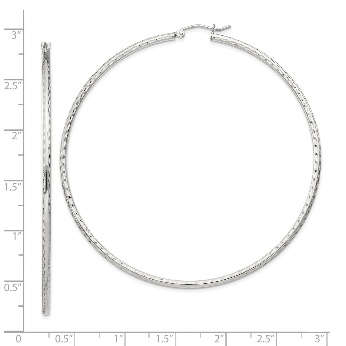 Sterling Silver Hoop Earrings, Large Lightweight Diamond Cut Minimalist Design for Women