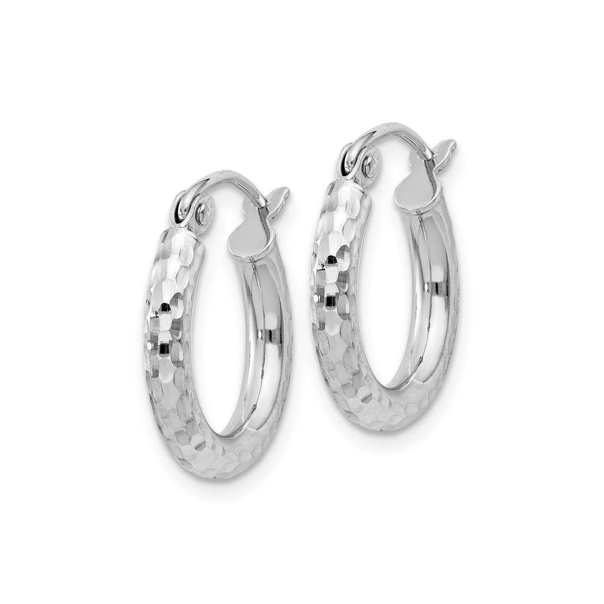 Sterling Silver Hoop Earrings, Textured Hammered Design, Hinged Closure, Lightweight for Women