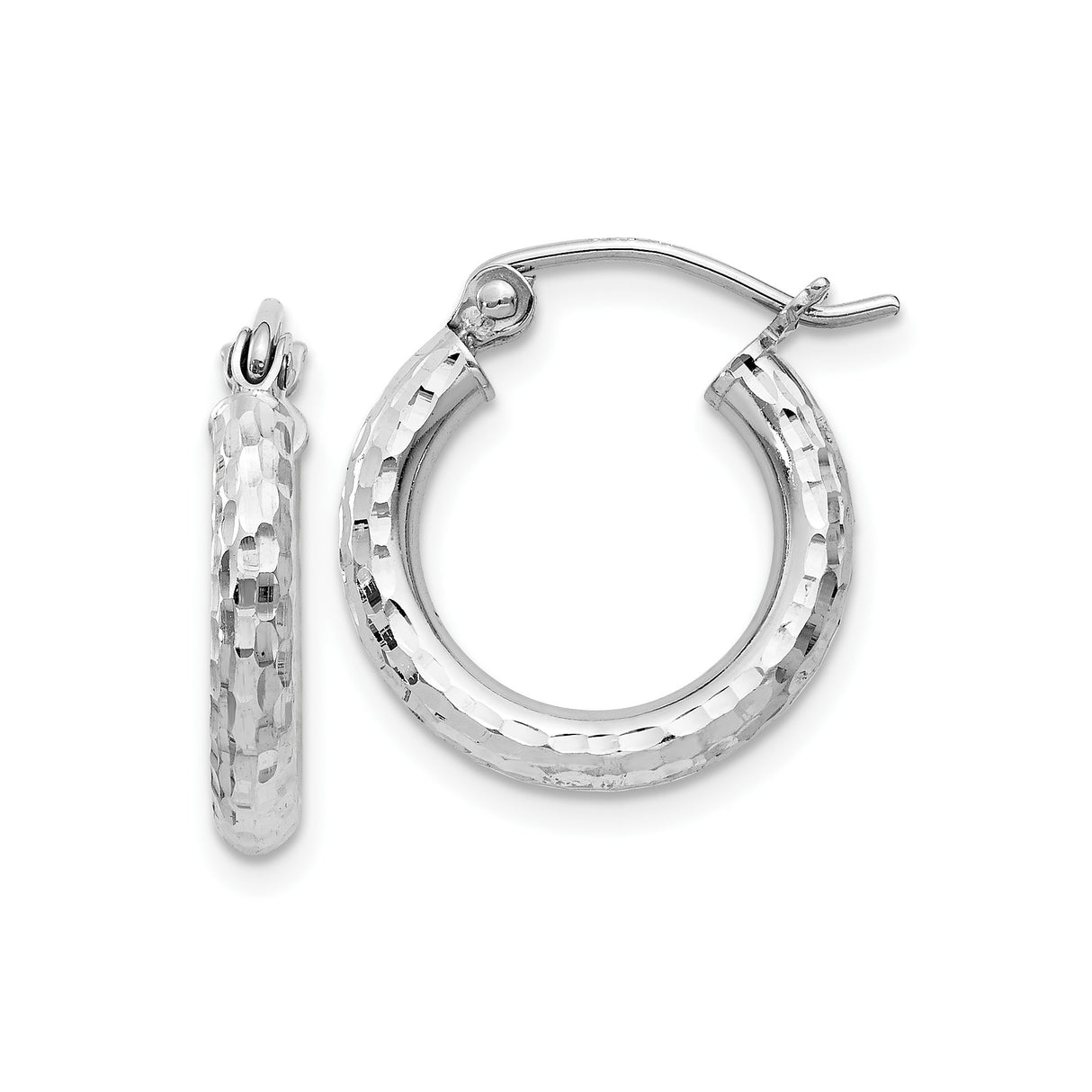 Sterling Silver Hoop Earrings, Textured Hammered Design, Hinged Closure, Lightweight for Women
