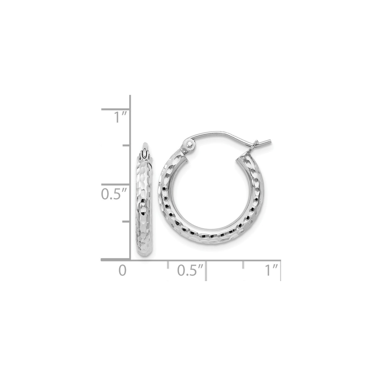 Sterling Silver Hoop Earrings with Hammered Faceted Finish, Round Design, Latch Back Closure