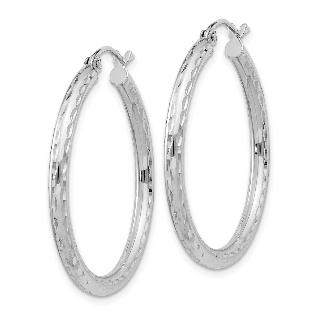 Sterling Silver Hoop Earrings, Diamond Cut with High Polish and Textured Finish