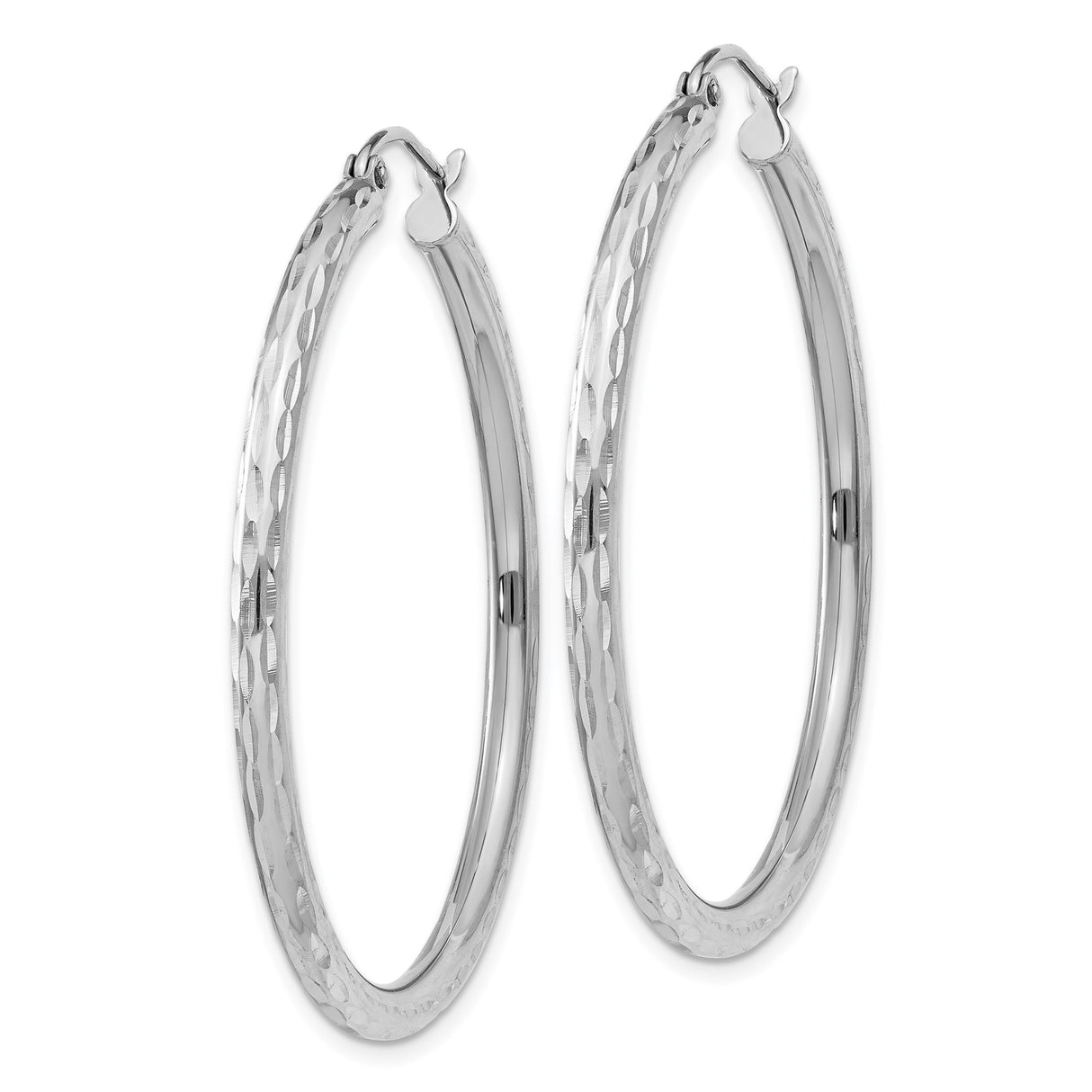 Sterling Silver Hoop Earrings, Large Diamond Cut Textured Design, Polished Modern Style for Women