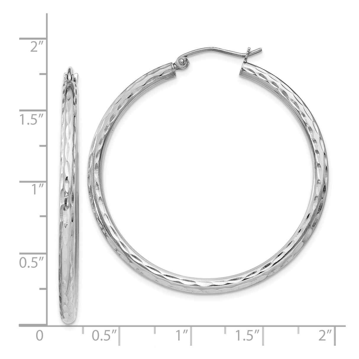 Sterling Silver Hoop Earrings, Large Diamond Cut Textured Design, Polished Modern Style for Women