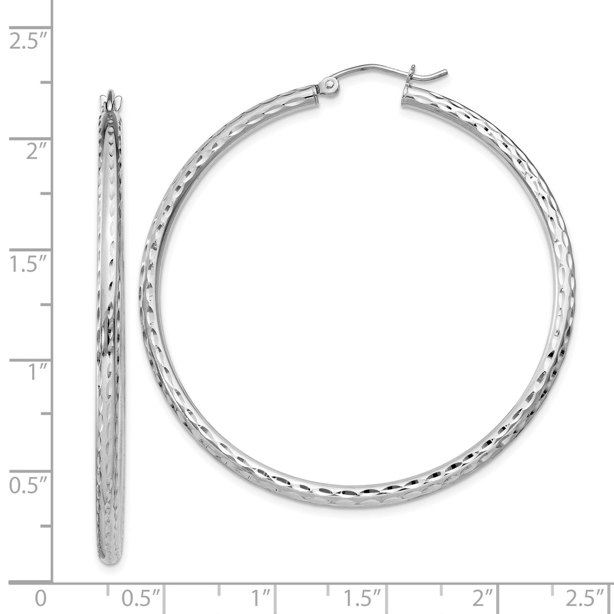Sterling Silver Hoop Earrings with Diamond Cut Texture and Polished Finish, Medium Hinged Design
