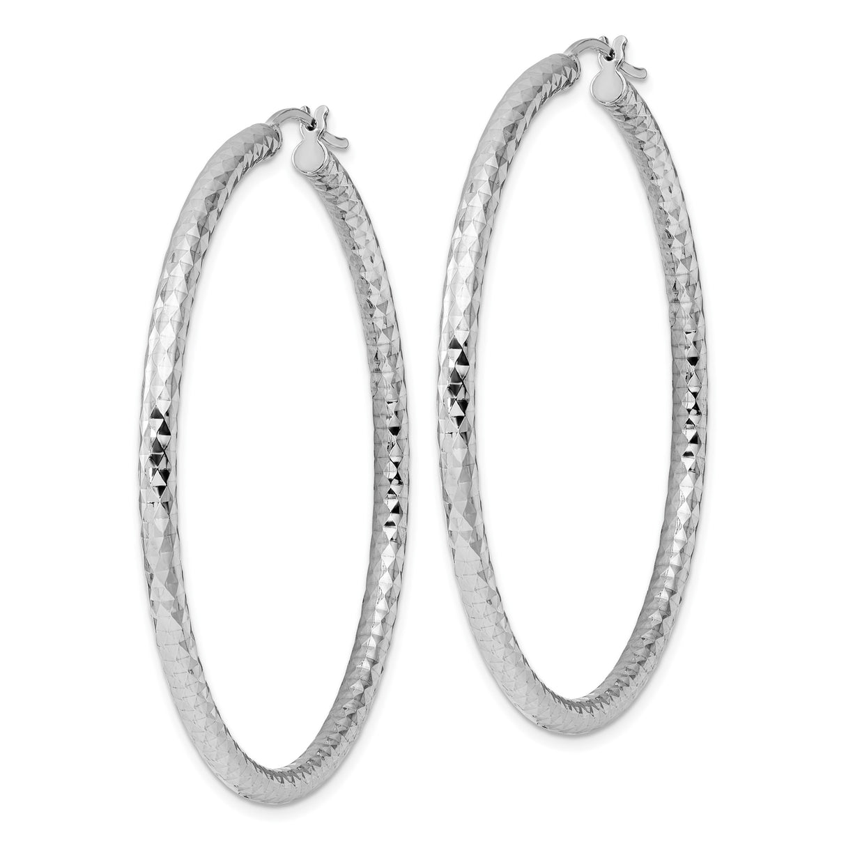 Sterling Silver Hoop Earrings with Faceted Diamond-Cut Finish and Latch Back Closure