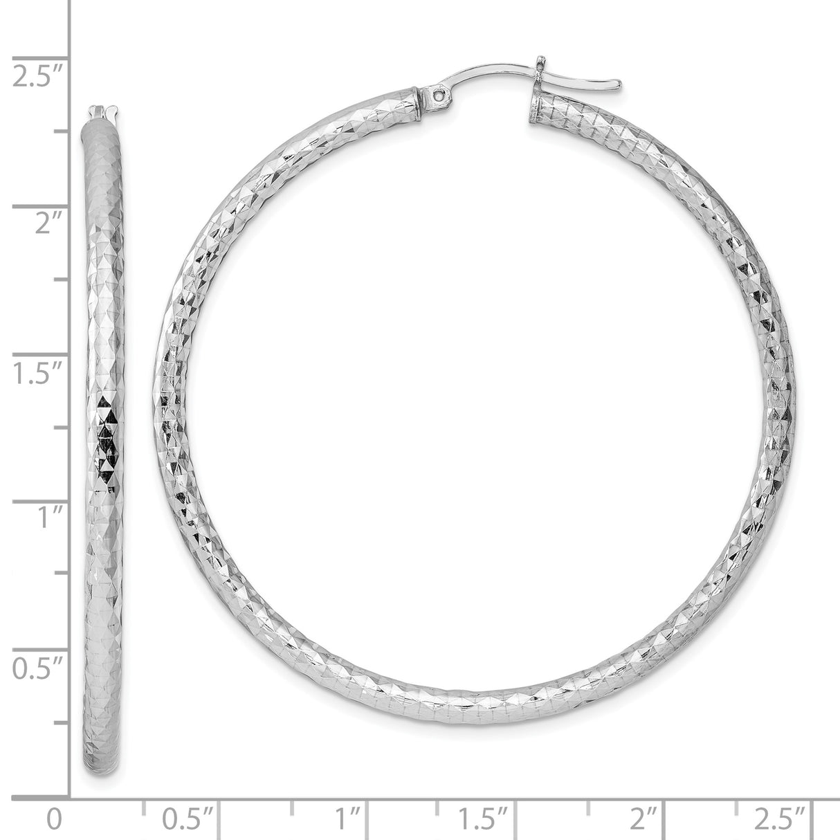 Sterling Silver Hoop Earrings with Faceted Diamond-Cut Finish and Latch Back Closure