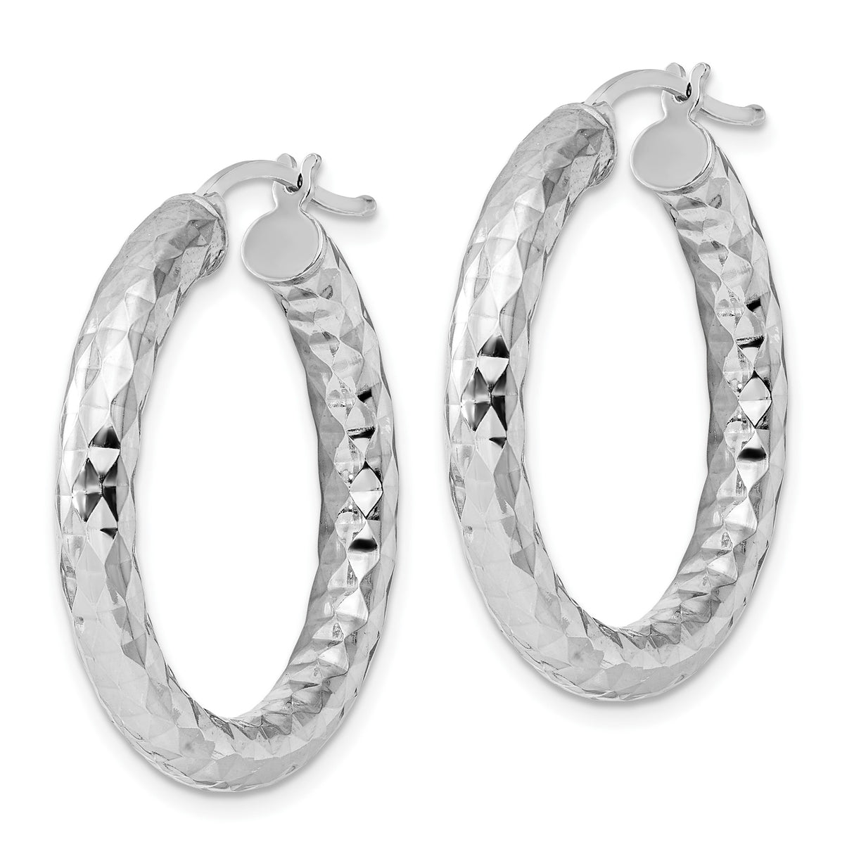 Sterling Silver Hoop Earrings, Thick Round Hoops with Diamond Cut Textured Finish