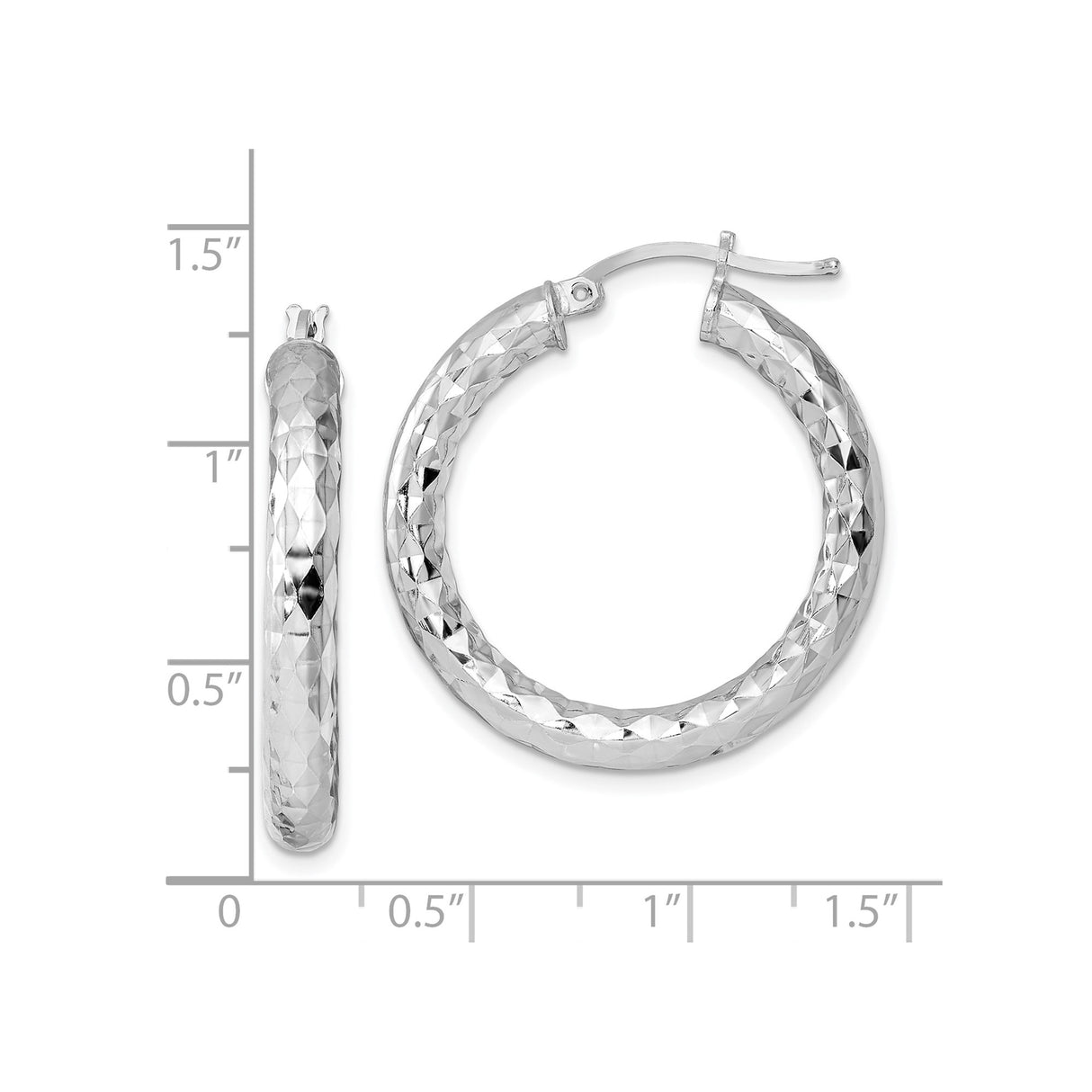 Sterling Silver Hoop Earrings, Thick Round Hoops with Diamond Cut Textured Finish