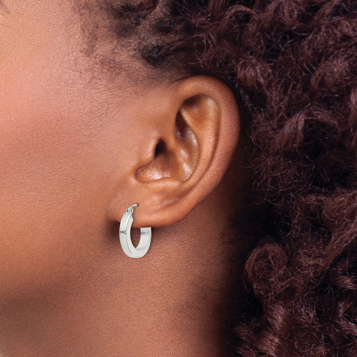 Sterling Silver Hoop Earrings with Polished Finish, Thick Round Tube, Hinged Clasp, Minimalist Style