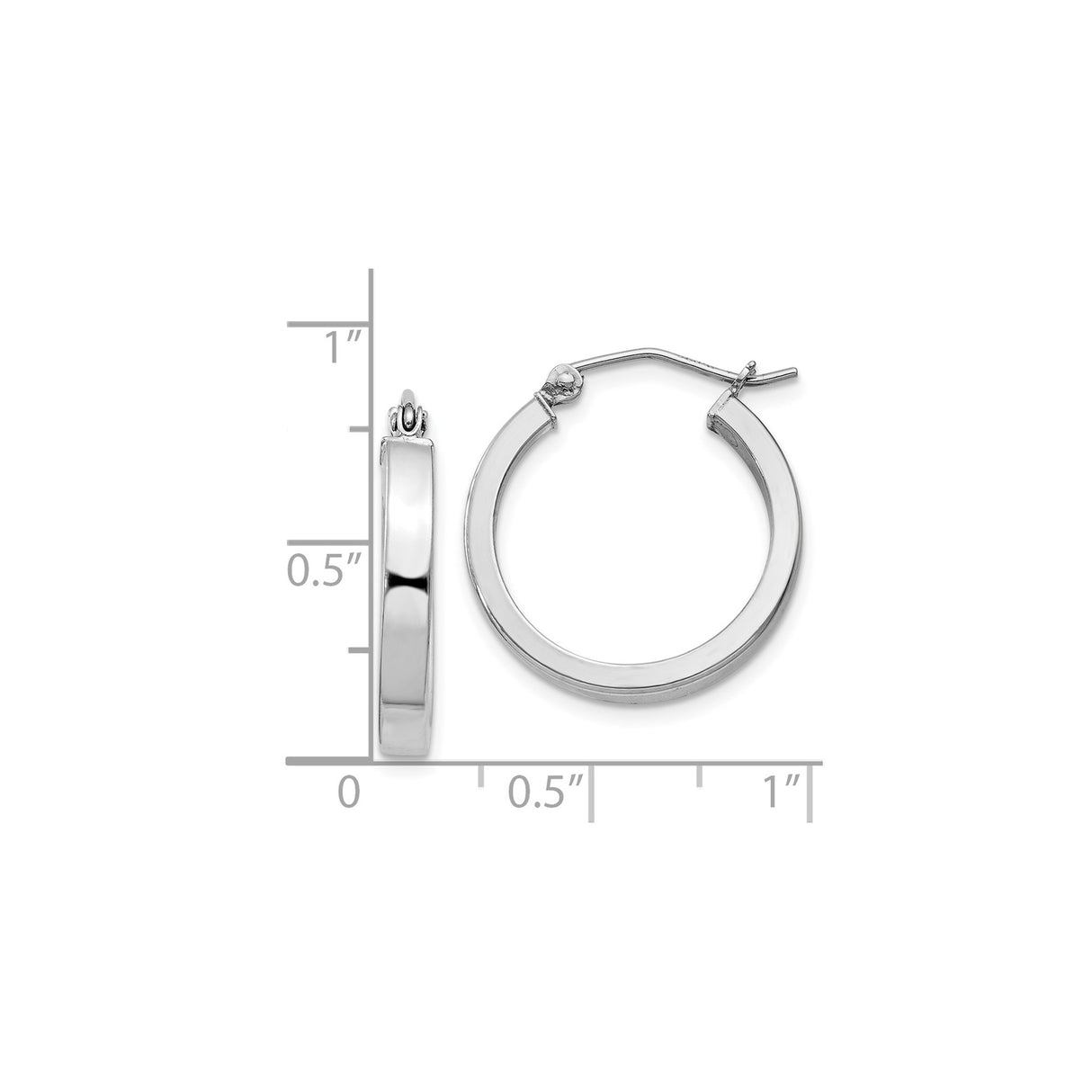 Sterling Silver Hoop Earrings, Lightweight Flat Edge with Polished Finish, Modern Square Tube Style
