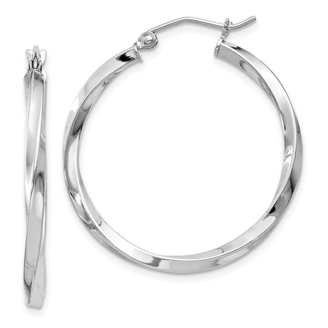 Sterling Silver Twisted Hoop Earrings with Polished Finish and Latch Back Closure