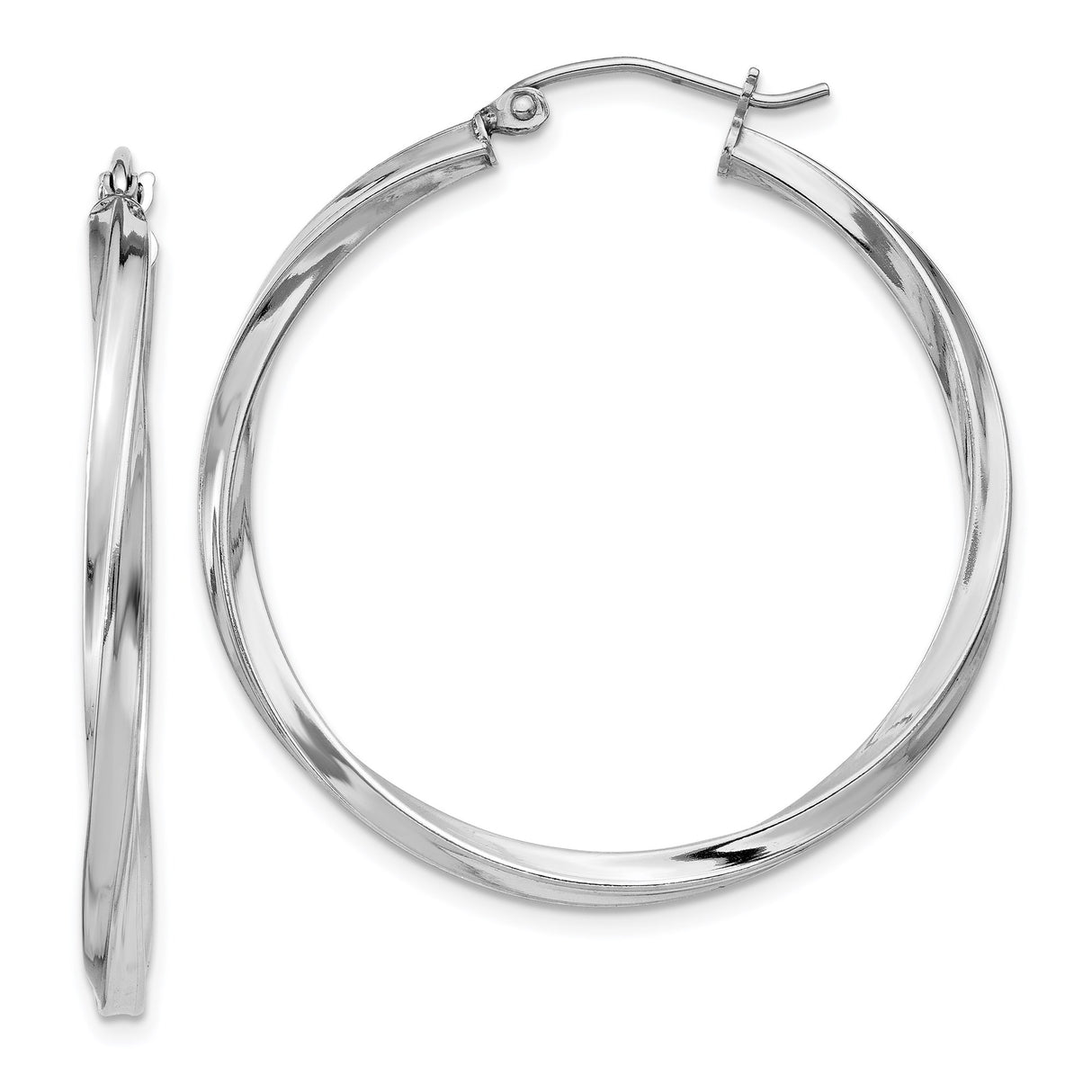 Sterling Silver Twisted Hoop Earrings, Lightweight Polished Round Minimalist Style